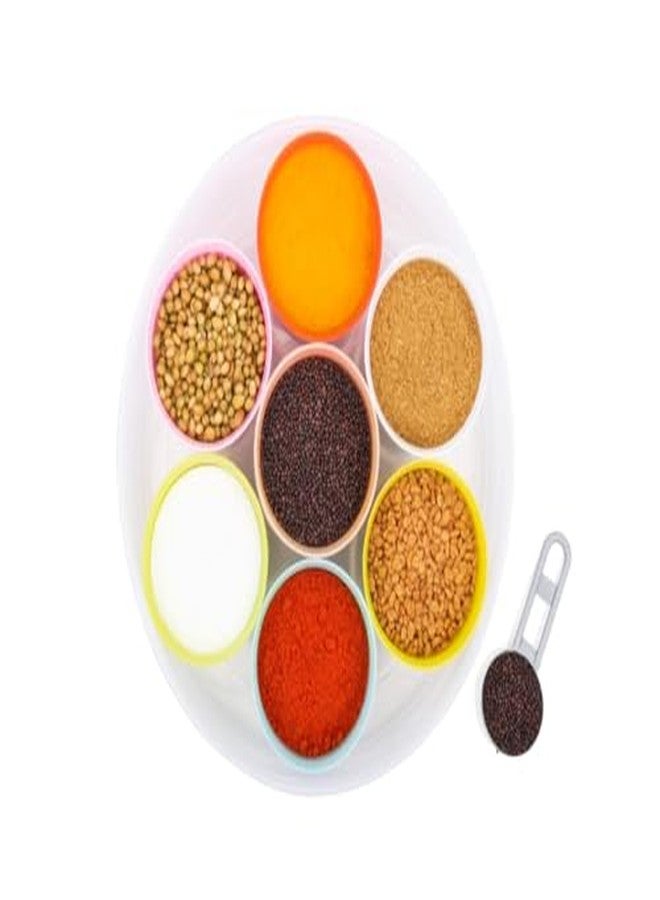 HomeWiz Round 7 Section Masala & Storage Box | Dry Fruit, Pickle & Spice Container | 7-in-1 Spice Box Dabba Organizer for Kitchen | Multipurpose Masala Container with Compartments - Transparent - Image 2